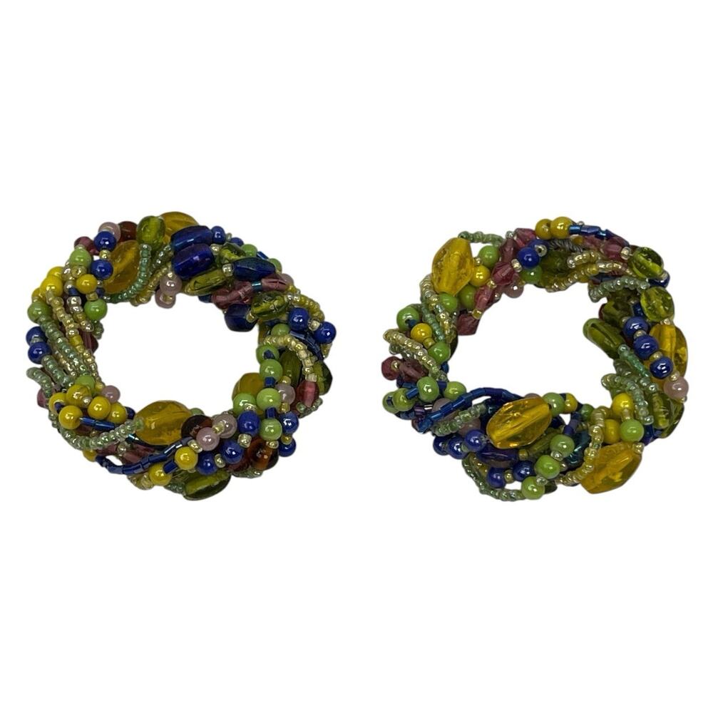 Vintage Twisted Glass Seed Bead Napkin Rings Multicolor Boho Set of 2